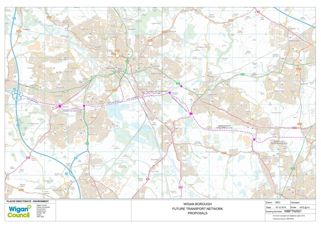 Wigan Future Transport Network Plans - new southern route allowing development of employment and housing sites within Wigan Borough